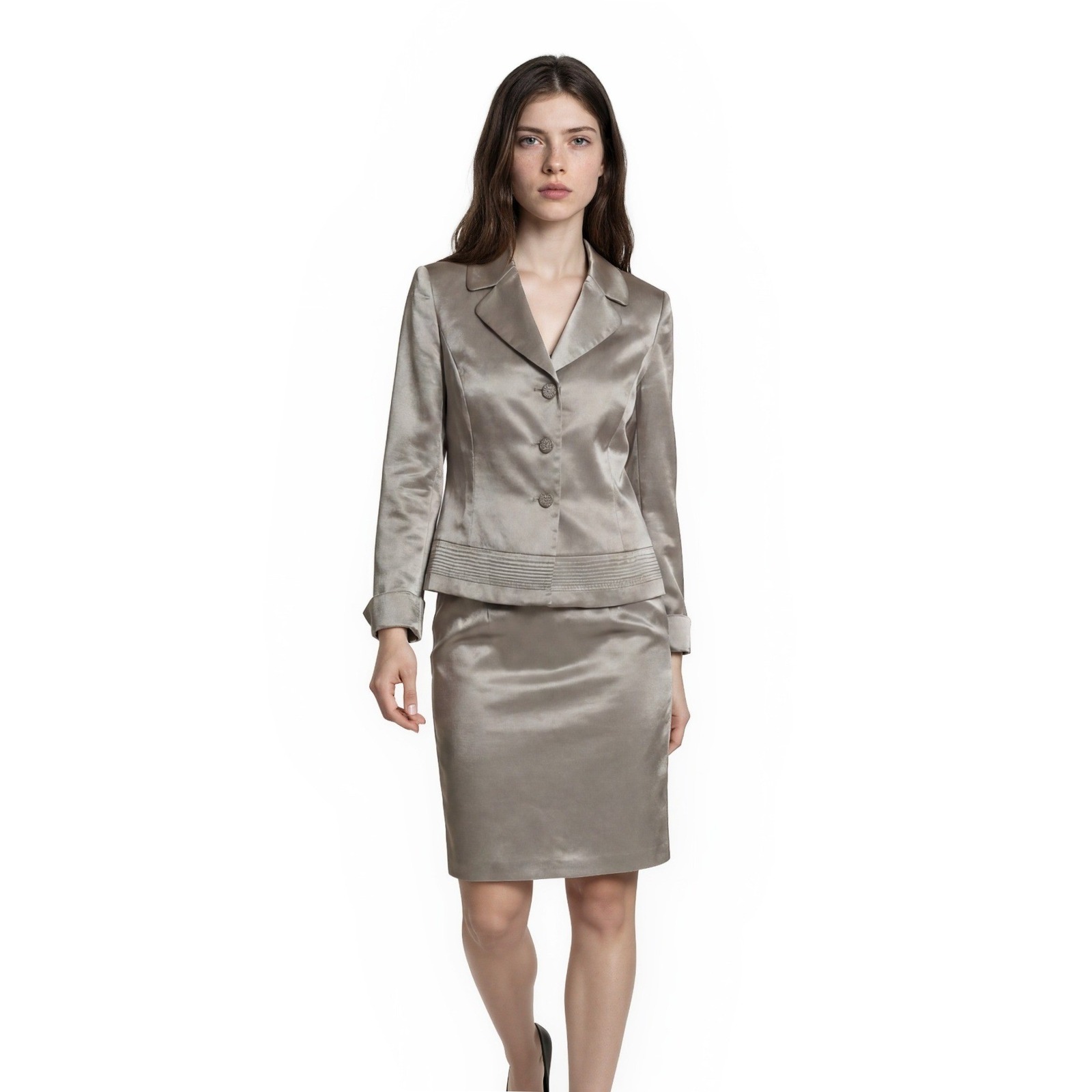 New Kasper Skirt Blazer Suit Womens Size 6 Champagne Gold Metallic Blazer Pencil